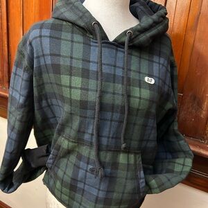 Abercrombie & Fitch Green and Blue Plaid Hoodie